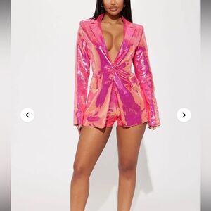 Fashion Nova Pink Zuri Sequin Blazer and Shorts xs